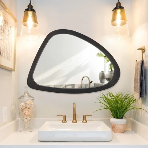 Asymmetrical Mirror with Wooden Frame